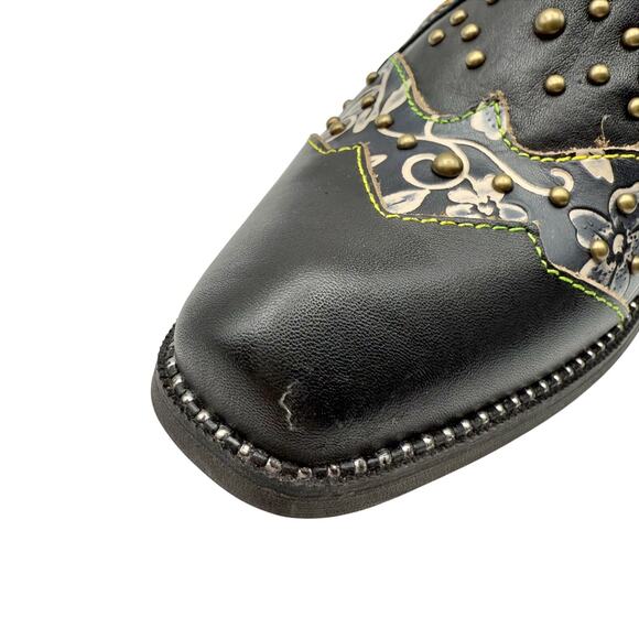 L'ARTISTE Womens Rodeha Ankle Boots US 9 M EU 40 Black Leather Hand Painted NWOB - Picture 14 of 14